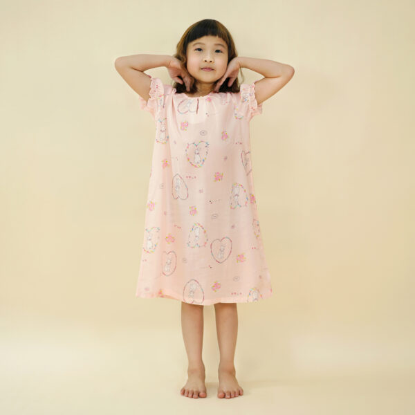 ชุดนอนกระโปรงเด็ก One piece pajamas kids Heart Rabbit (Coral)