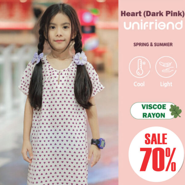 ชุดนอนกระโปรงเด็ก 22ss/One piece pajamas kids – Heart (Dark Pink)