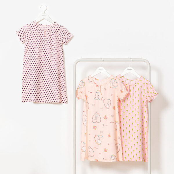 ชุดนอนกระโปรงเด็ก One piece pajamas kids Heart Rabbit (Coral)