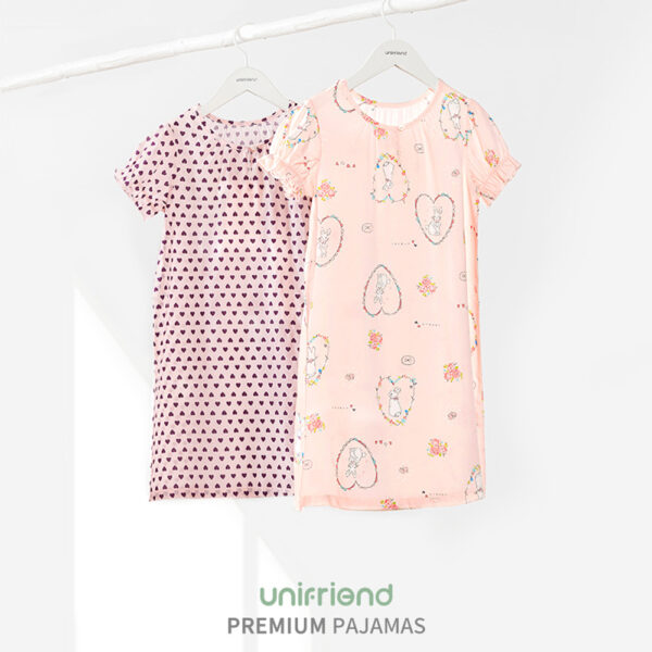 ชุดนอนกระโปรงเด็ก One piece pajamas kids Heart Rabbit (Coral)