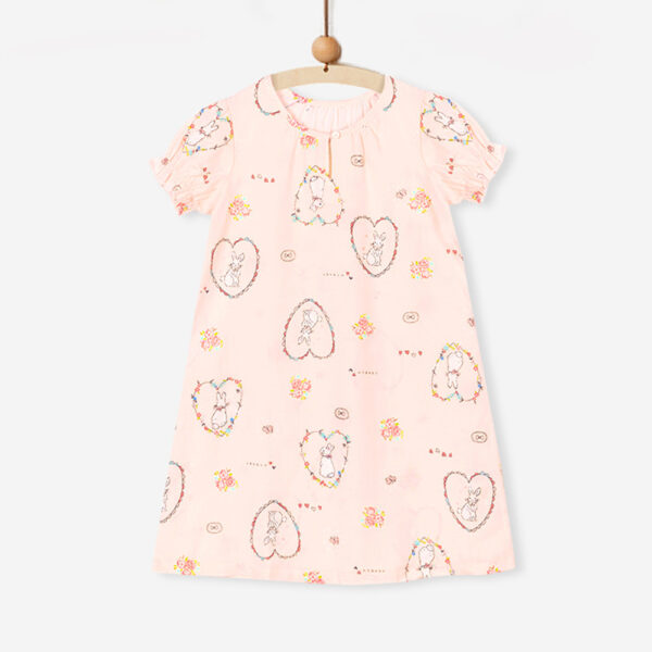 ชุดนอนกระโปรงเด็ก One piece pajamas kids Heart Rabbit (Coral)
