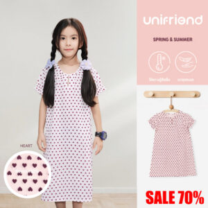 dsg ชุดนอนกระโปรงเด็ก 22ss/One piece pajamas kids – Heart (Dark Pink)