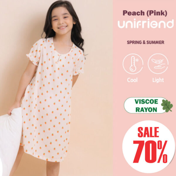 ชุดนอนกระโปรงเด็ก 22ss/One piece pajamas kids – Peach (Pink)