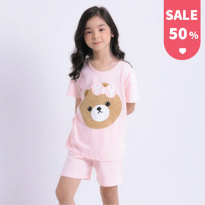 ชุดนอนเด็ก เสื้อผ้าเด็ก Slub Pink bear5