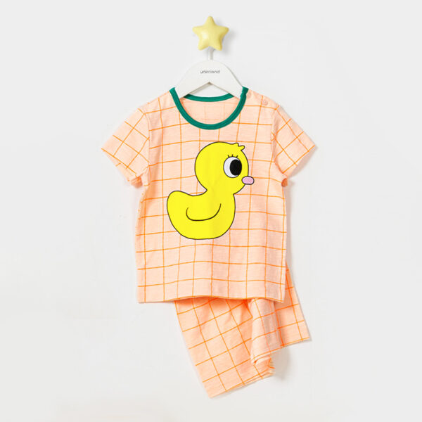 เสื้อผ้าเด็ก ชุดแขนสั้นขาสั้น 22ss/Check Yellow Duck5