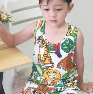 เสื้อกล้ามเด็ก และกางเกงขาสั้น (เซท) Unifriend Thailand รุ่น 22ss/Bamboo Sleeveless – Color jungle chestnut