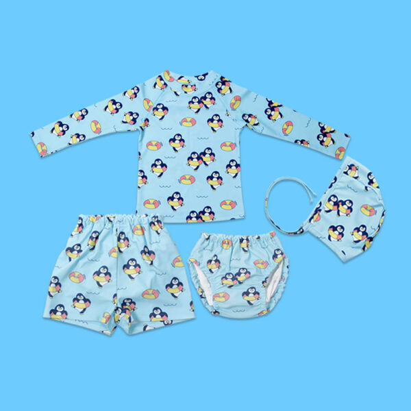 ชุดว่ายน้ำผ้าอ้อมในตัวลาย Penguin Baby rash Panty (cap/top/panty/pants)
