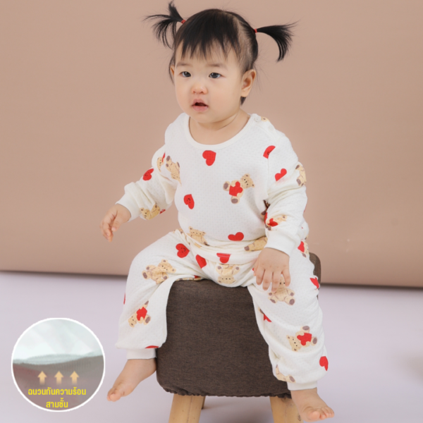 ชุดนอนเด็ก เนื้อผ้าอบอุ่น thermal Love Bear (Red)