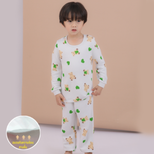 ชุดนอนเด็ก เนื้อผ้าอบอุ่น thermal love bear (green)