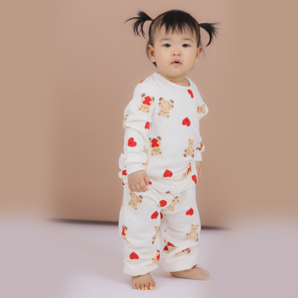 ชุดนอนเด็ก เนื้อผ้าอบอุ่น thermal Love Bear (Red)