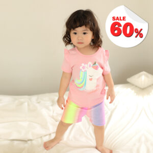 เสื้อผ้าเด็ก ชุดแขนสั้นขาสั้น 23ss/Pink Unicorn
