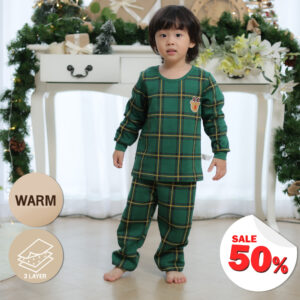 ชุดนอนเด็กแขนยาวขายาว 23fw/Thermal Rudolph Check (Green)