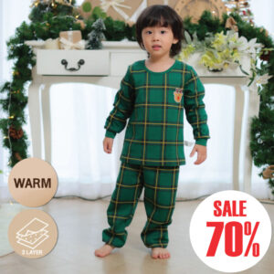 ชุดนอนเด็กแขนยาวขายาว 23fw/Thermal Rudolph Check (Green)