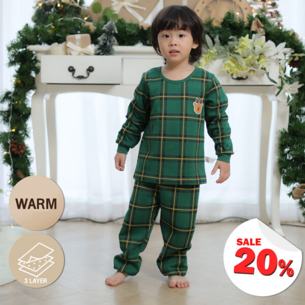 17 ชุดนอนเด็กแขนยาวขายาว 23fw/Thermal Rudolph Check (Green)