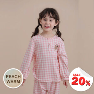 ชุดนอนเด็กผ้านุ่ม 24fw/Peach Warm Check Bear (Pink)
