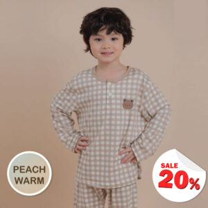 ชุดนอนเด็กผ้านุ่ม 24fw/Peach Warm Check Bear (Brown)