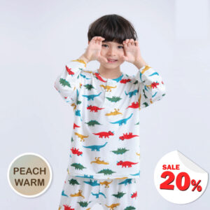 ชุดนอนเด็กผ้านุ่ม 24fw/Peach Warm Dinosaur