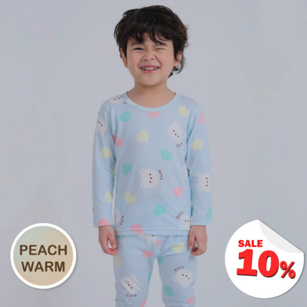 ชุดนอนเด็กแขนยาวขายาว 24fw/Peach Warm set Candy Bear (Blue)