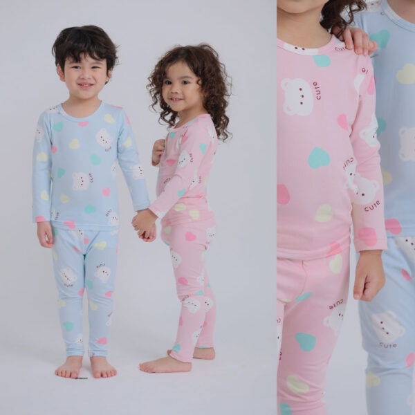 ชุดนอนเด็กแขนยาวขายาว 24fw/Peach Warm set Candy Bear (Blue)