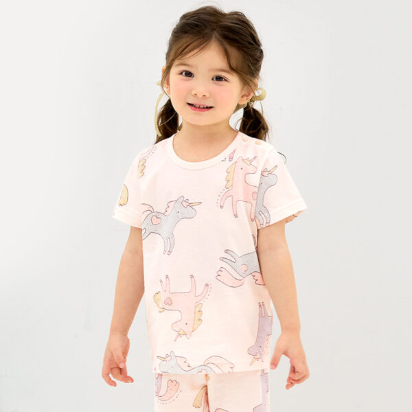 ชุดเสื้อแขนสั้นและกางเกงขาสั้น 5 ส่วน 25ss Organic Cotton Pinky Unicorn