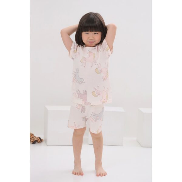 ชุดเสื้อแขนสั้นและกางเกงขาสั้น 5 ส่วน 25ss Organic Cotton Pinky Unicorn