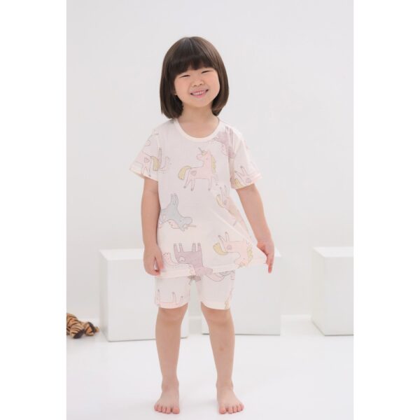 ชุดเสื้อแขนสั้นและกางเกงขาสั้น 5 ส่วน 25ss Organic Cotton Pinky Unicorn