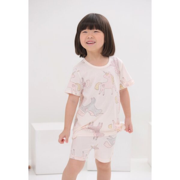 ชุดเสื้อแขนสั้นและกางเกงขาสั้น 5 ส่วน 25ss Organic Cotton Pinky Unicorn