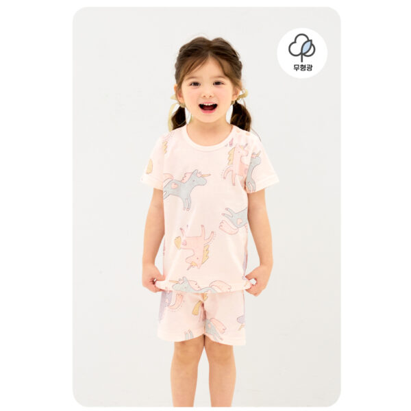 ชุดเสื้อแขนสั้นและกางเกงขาสั้น 5 ส่วน 25ss Organic Cotton Pinky Unicorn