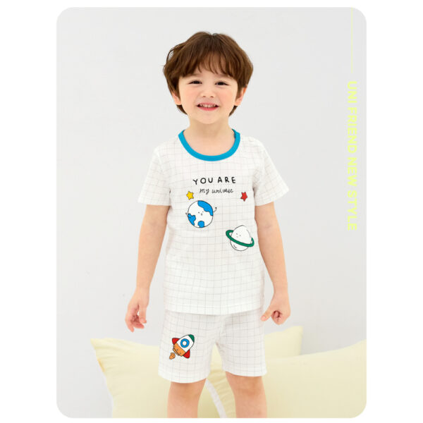 ชุดเสื้อแขนสั้นและกางเกงขาสั้น 5 ส่วน 25ss Single Cotton Universe