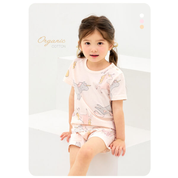 ชุดเสื้อแขนสั้นและกางเกงขาสั้น 5 ส่วน 25ss Organic Cotton Pinky Unicorn