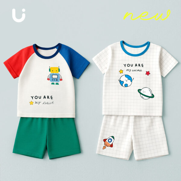 ชุดเสื้อแขนสั้นและกางเกงขาสั้น 5 ส่วน 25ss Cotton Jacquard Robot