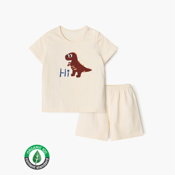 ชุดเสื้อแขนสั้นและกางเกงขาสั้น 5 ส่วน 25ss Organic Cotton Hi Dino