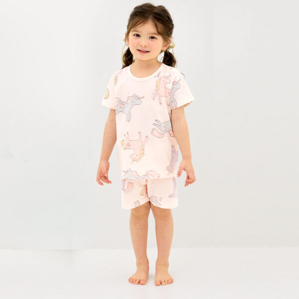 ชุดเสื้อแขนสั้นและกางเกงขาสั้น 5 ส่วน 25ss Organic Cotton Pinky Unicorn