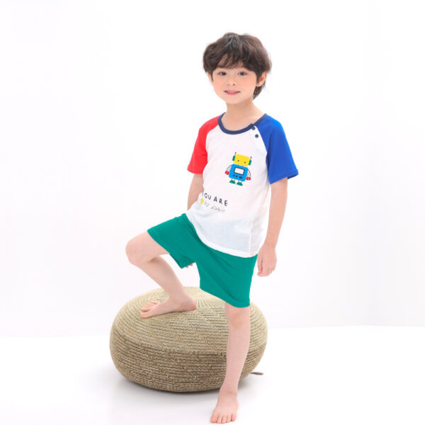 ชุดเสื้อแขนสั้นและกางเกงขาสั้น 5 ส่วน 25ss Cotton Jacquard Robot