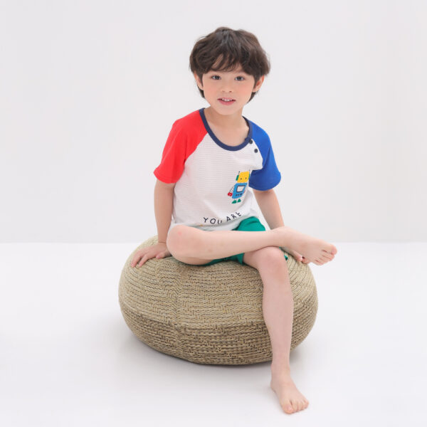ชุดเสื้อแขนสั้นและกางเกงขาสั้น 5 ส่วน 25ss Cotton Jacquard Robot