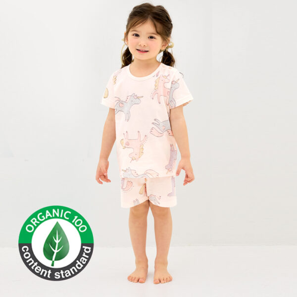 ชุดเสื้อแขนสั้นและกางเกงขาสั้น 5 ส่วน 25ss Organic Cotton Pinky Unicorn