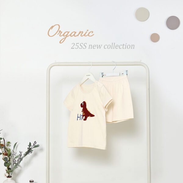 ชุดเสื้อแขนสั้นและกางเกงขาสั้น 5 ส่วน 25ss Organic Cotton Hi Dino