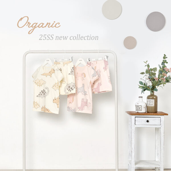 ชุดเสื้อแขนสั้นและกางเกงขาสั้น 5 ส่วน 25ss Organic Cotton Pinky Unicorn