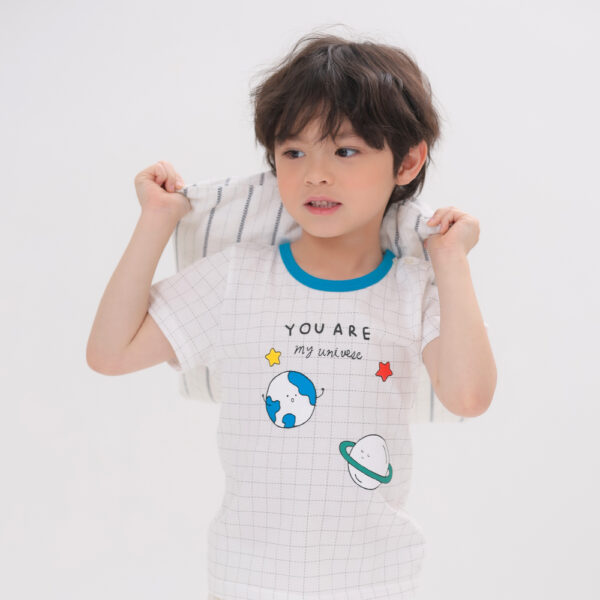 ชุดเสื้อแขนสั้นและกางเกงขาสั้น 5 ส่วน 25ss Single Cotton Universe