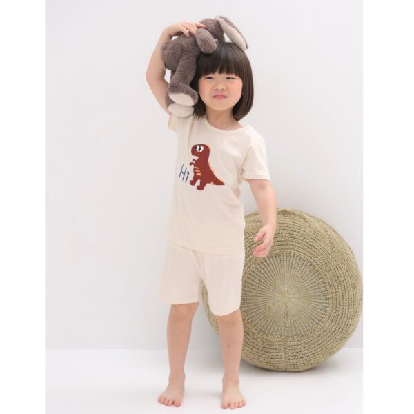 ชุดเสื้อแขนสั้นและกางเกงขาสั้น 5 ส่วน 25ss Organic Cotton Hi Dino