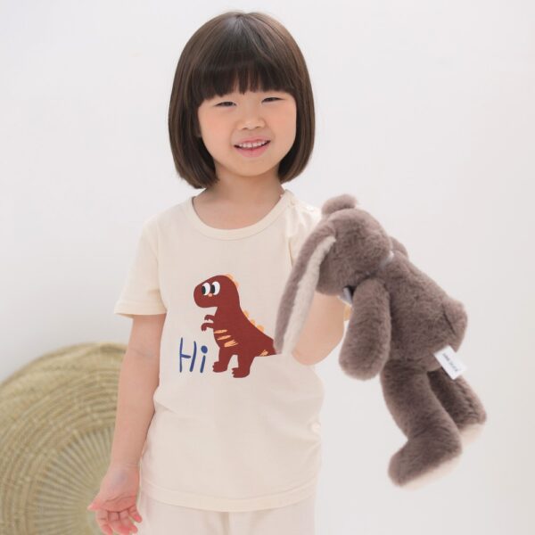 ชุดเสื้อแขนสั้นและกางเกงขาสั้น 5 ส่วน 25ss Organic Cotton Hi Dino