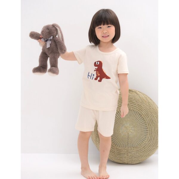 ชุดเสื้อแขนสั้นและกางเกงขาสั้น 5 ส่วน 25ss Organic Cotton Hi Dino