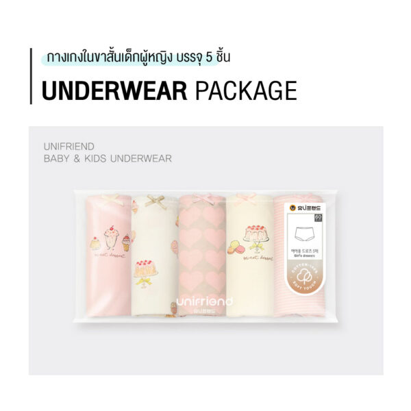 3 กางเกงในขาสั้นเด็กผู้หญิง 2025/ Girls Drawers 60’s Spandex Sweet candy (5 ชิ้น)