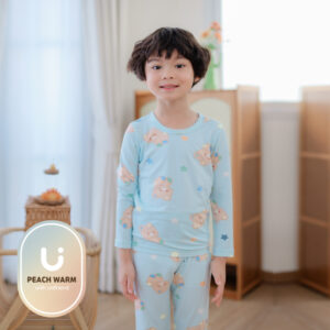 xd4 25FW/ ชุดนอนเด็ก ชุดตัวในเด็ก Peach Warm- Blue Bear
